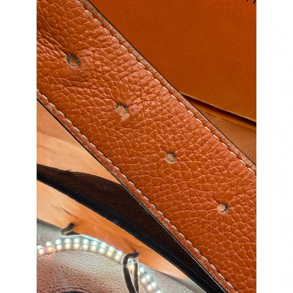 Hermes Reversible Belt Strap Black Orange Togo Epsom Leather 125cm France